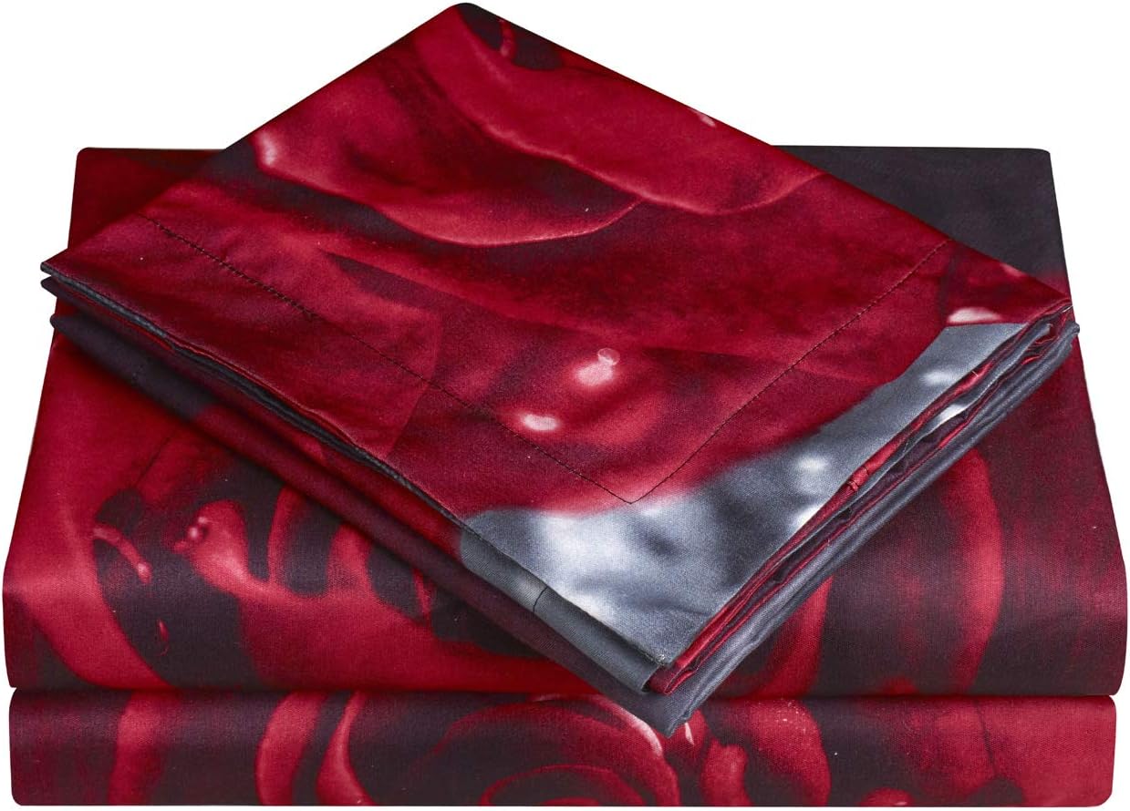 Bed Sheet Set - 4 Piece 3D Rose Love Romantic Moment Printed Sheet Set King Size (Y28) - Soft, Breathable, Fade Resistant - includes 1 Flat Sheet,1 Fitted Sheet,2 Shams - Image 2