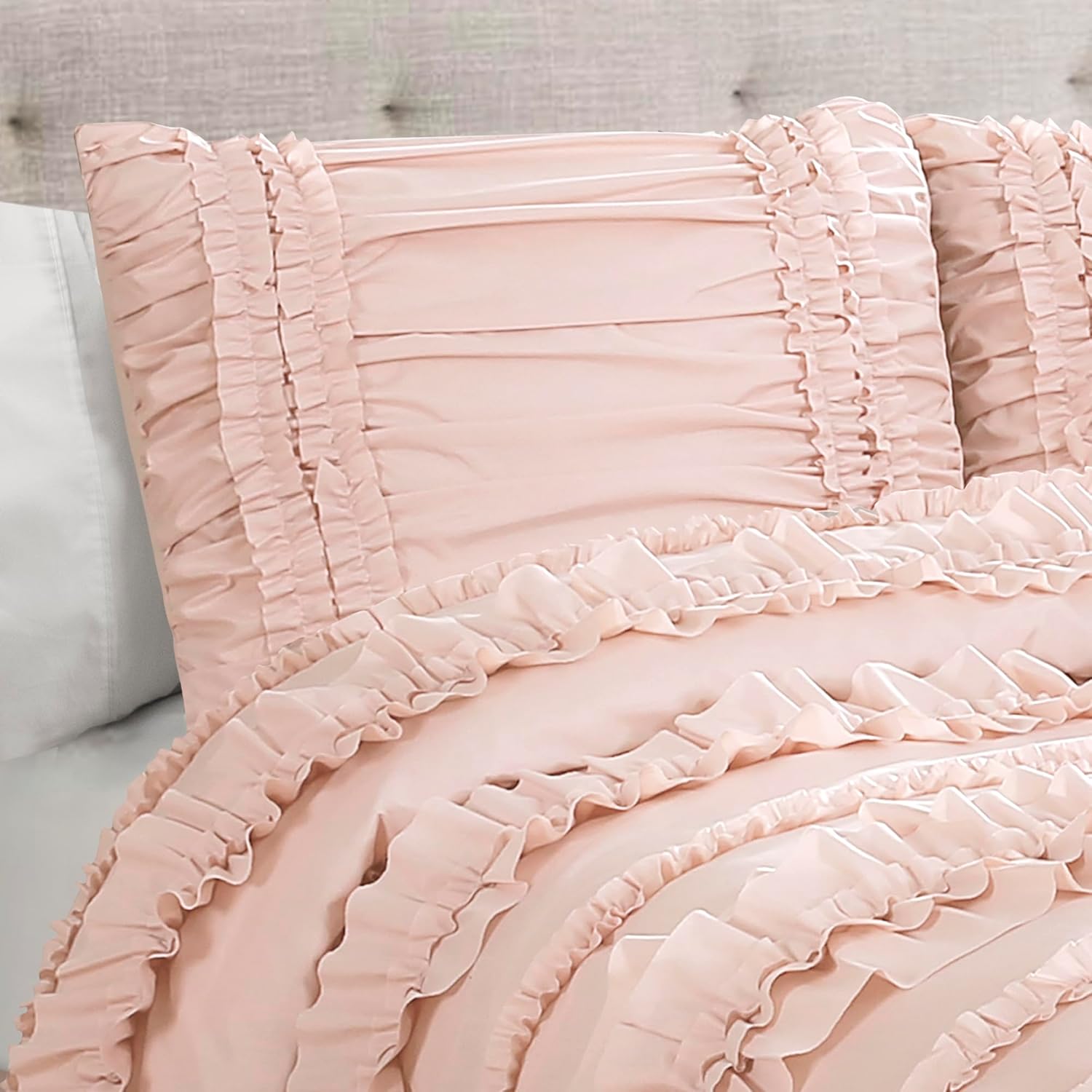 Comforter Ruffled Vintage Chic 4 Piece Set with Bed Skirt and Pillow Sham - Full Queen Comforter Set - Image 2