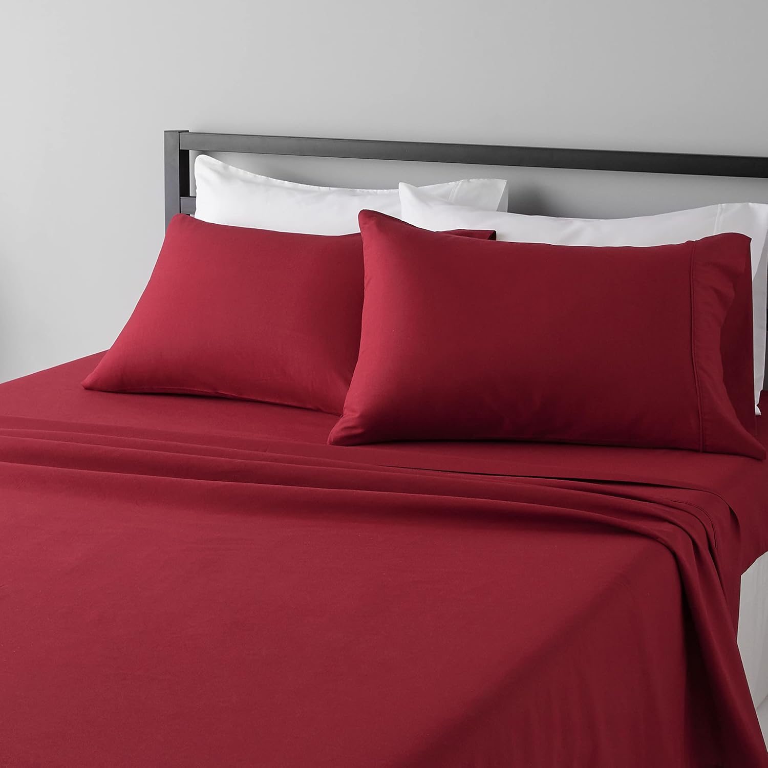 Lightweight Super Soft Easy Care Microfiber 4-Piece Bed Sheet Set with 14-Inch Deep Pockets, Queen, Burgundy, Solid