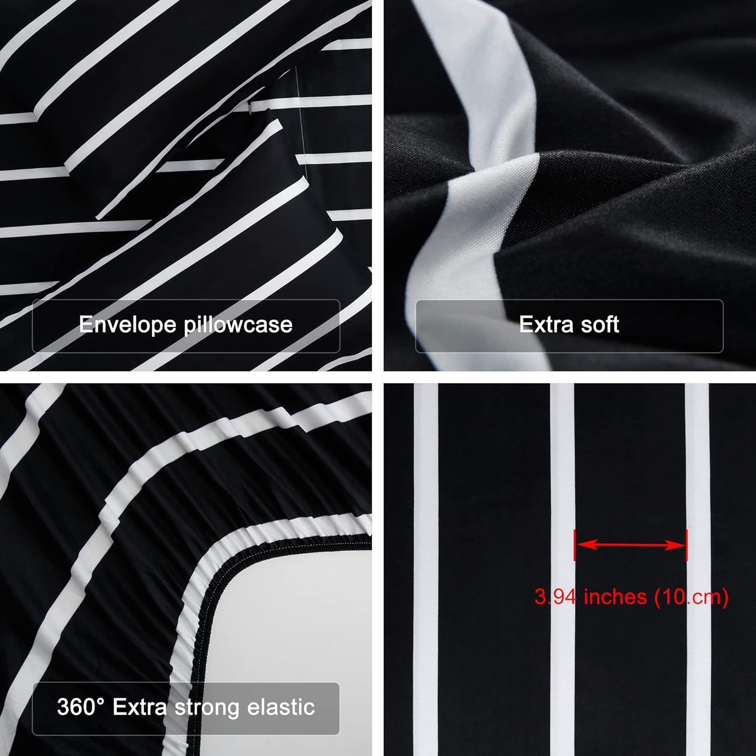 Black and White Stripe Pattern Bed Sheet Set - 4 Pieces - Full Size - Luxury Microfiber Sheet - Wrinkle& Breathable, Fade Resistant - Image 2