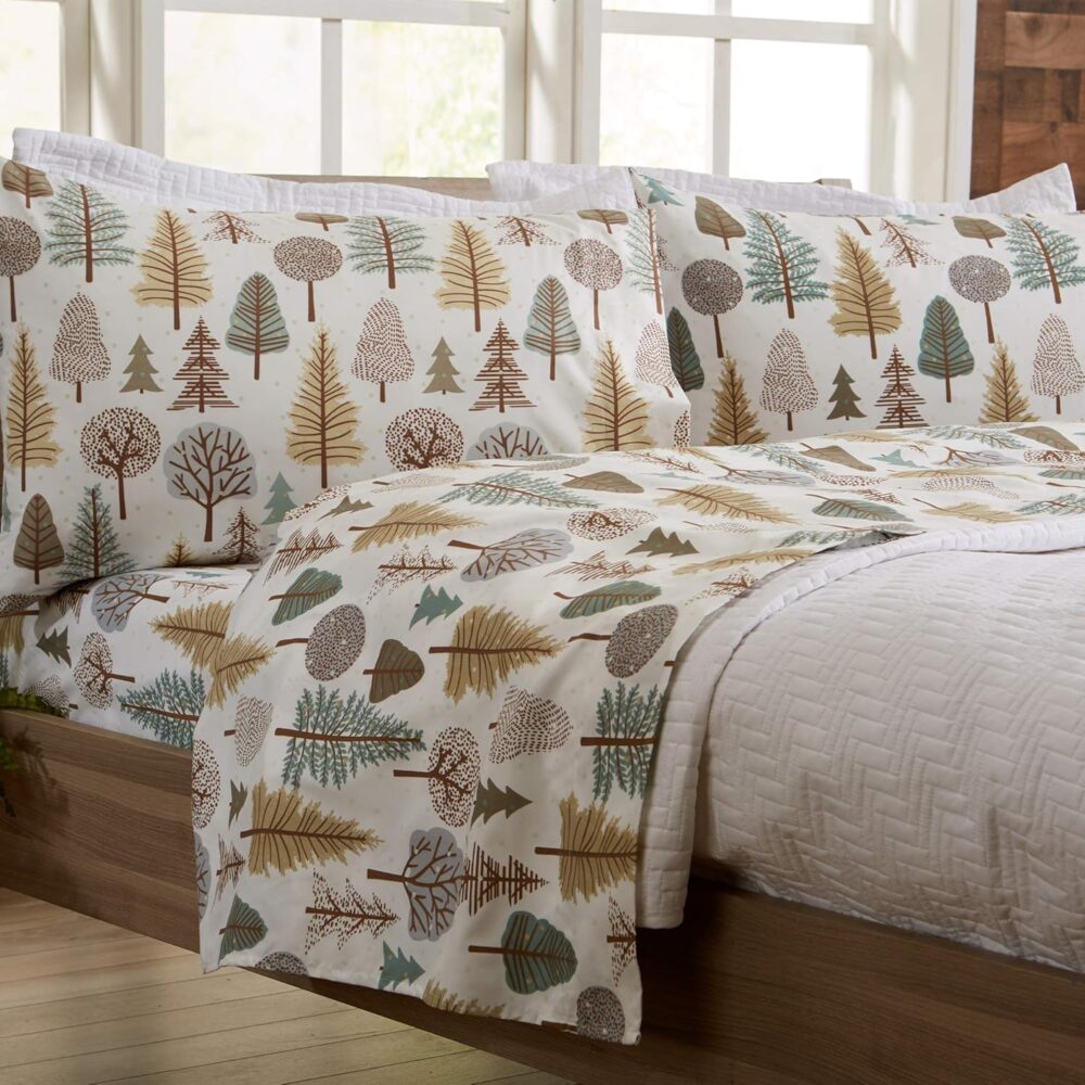 4-Piece Queen Microfiber Sheet Set | -Printed, Ultra-Soft Sheets | Wrinkle & Fade-Resistant Patterns Drawn from Nature | All-Season Bedding Sheets & Pillowcases. (Queen, Forest Trail)
