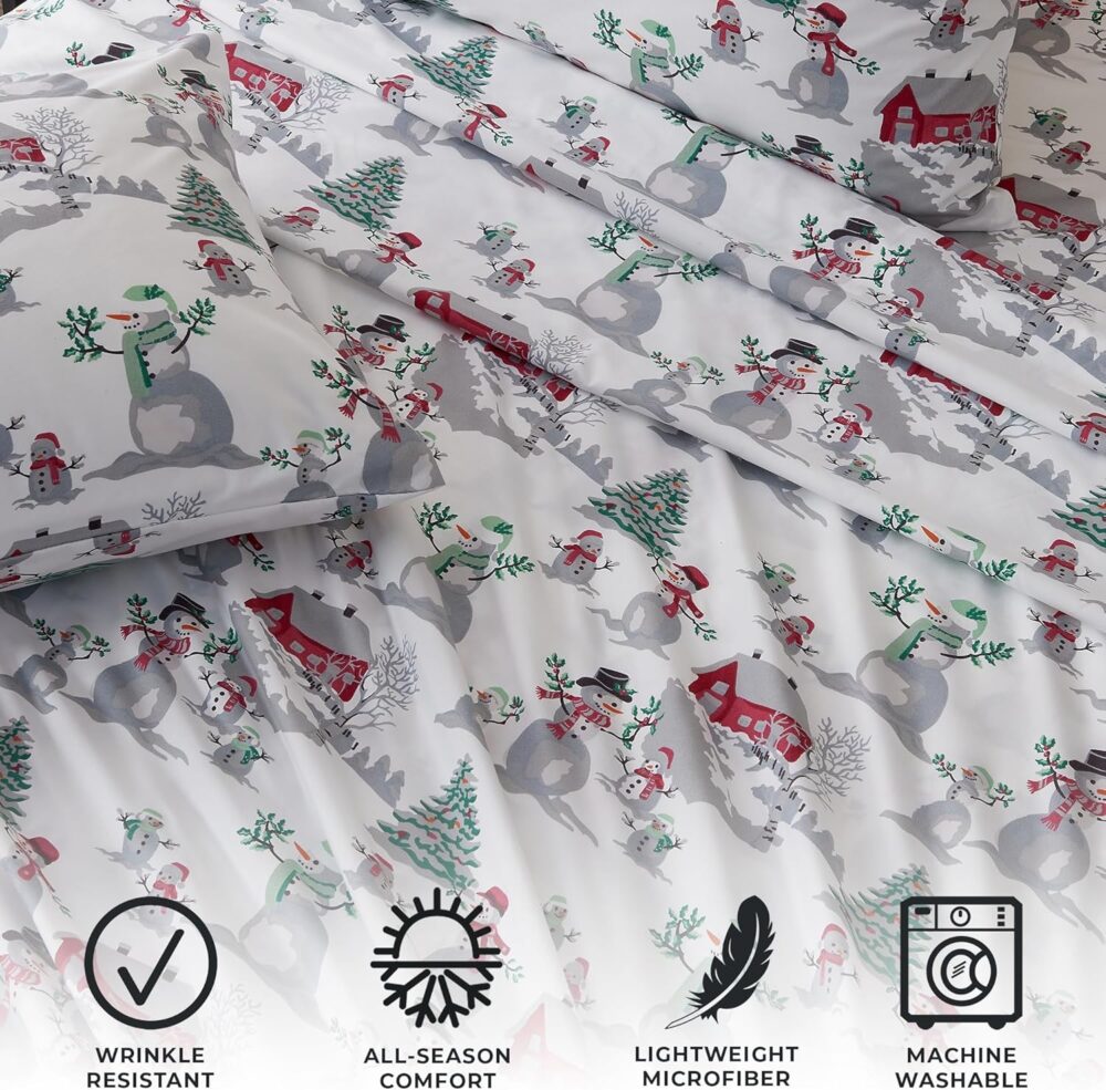 4-Piece Queen Microfiber Sheet Set | Holiday-Printed, Ultra-Soft Sheets | Wrinkle & Fade-Resistant Patterns Inspired by Holidays | All-Season Bedding Sheets & Pillowcases. (Queen, Winter Wonderland) - Image 2