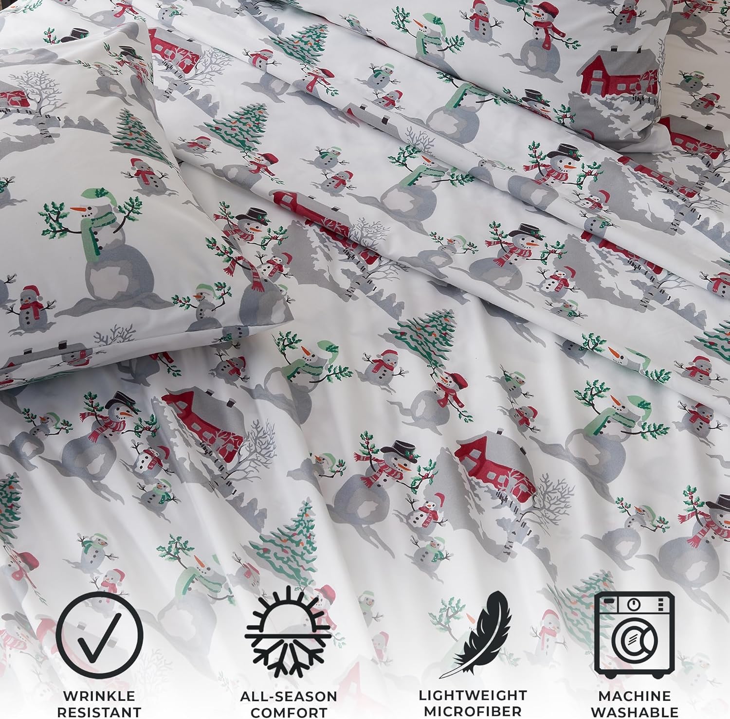 4-Piece Queen Microfiber Sheet Set | Holiday-Printed, Ultra-Soft Sheets | Wrinkle & Fade-Resistant Patterns Inspired by Holidays | All-Season Bedding Sheets & Pillowcases. (Queen, Winter Wonderland) - Image 2