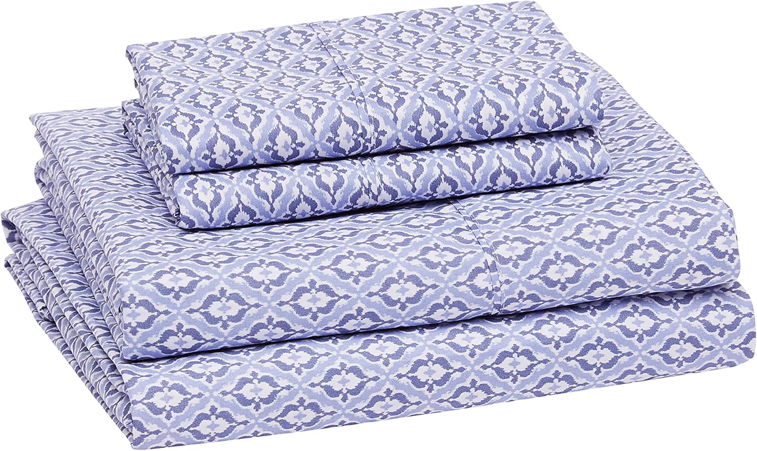 Lightweight Super Soft Easy Care Microfiber 4 Piece Bed Sheet Set With 14” Deep Pockets, Queen, Blue Damask, Printed - Image 2