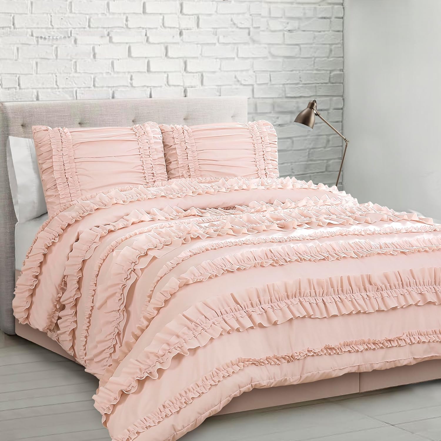 Comforter Ruffled Vintage Chic 4 Piece Set with Bed Skirt and Pillow Sham - Full Queen Comforter Set
