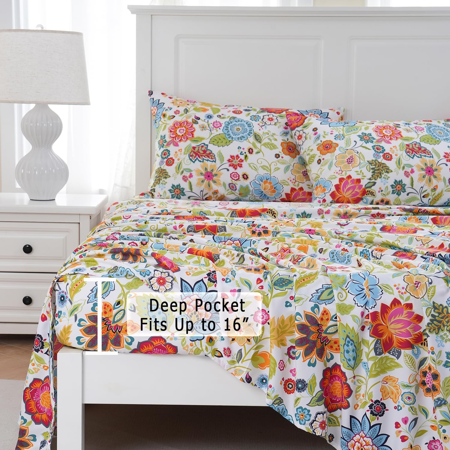 Queen Size Sheet Set - Ultra Soft Brushed Microfiber Floral Printed Bed Sheet Set - Deep Pocket Up to 16" - Wrinkle Free - 4 Pieces (Queen, Spring Flower) - Image 2