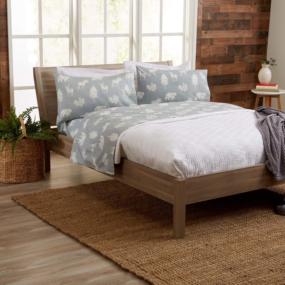 4-Piece  Printed Ultra-Soft Microfiber Sheet Set. Beautiful Patterns Drawn from Nature, Comfortable, All-Season Bed Sheets. (Queen, Forest Animal - Light Grey) - Image 2