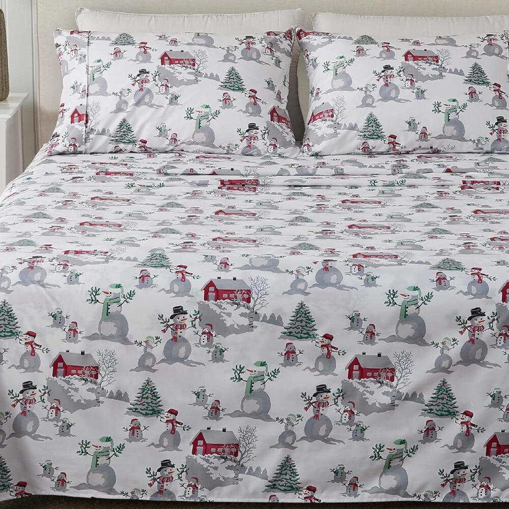 4-Piece Queen Microfiber Sheet Set | Holiday-Printed, Ultra-Soft Sheets | Wrinkle & Fade-Resistant Patterns Inspired by Holidays | All-Season Bedding Sheets & Pillowcases. (Queen, Winter Wonderland)
