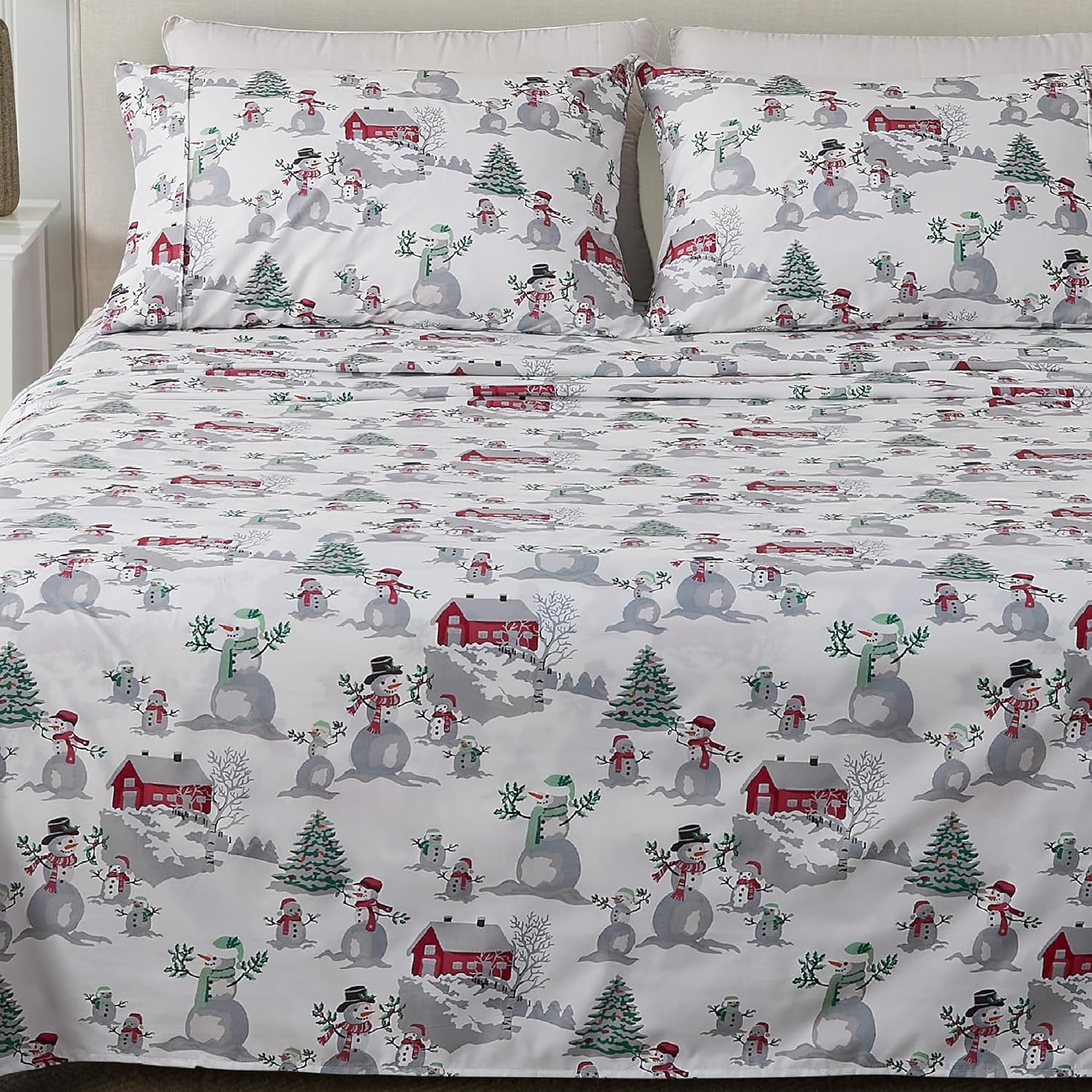 4-Piece Queen Microfiber Sheet Set | Holiday-Printed, Ultra-Soft Sheets | Wrinkle & Fade-Resistant Patterns Inspired by Holidays | All-Season Bedding Sheets & Pillowcases. (Queen, Winter Wonderland)