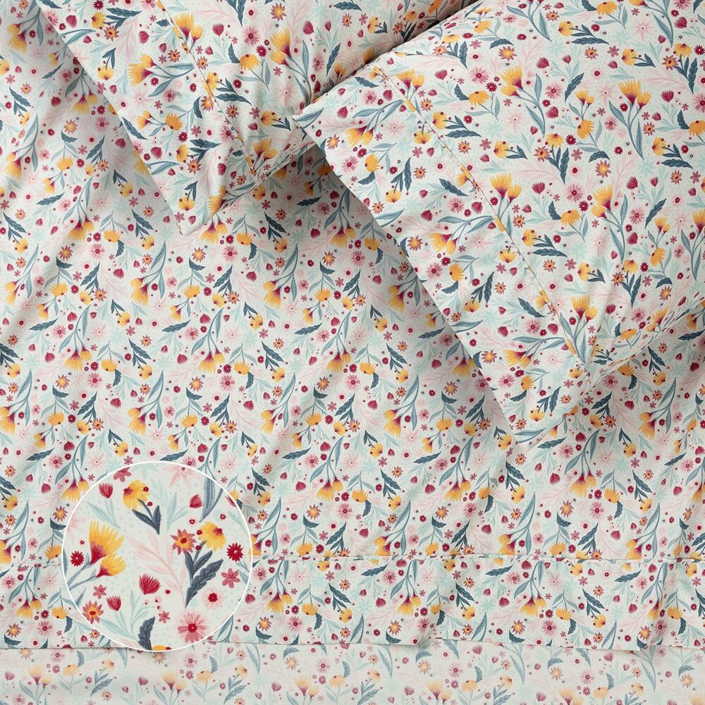 Premium Spring Bloom Floral Printed Twin Bed Sheet Set 3-Piece - Ultra Soft Colorful Flower Print - 1 Flat Sheet 1 Fitted Sheet and 1 Pillowcases - Microfiber Sheets - Image 2
